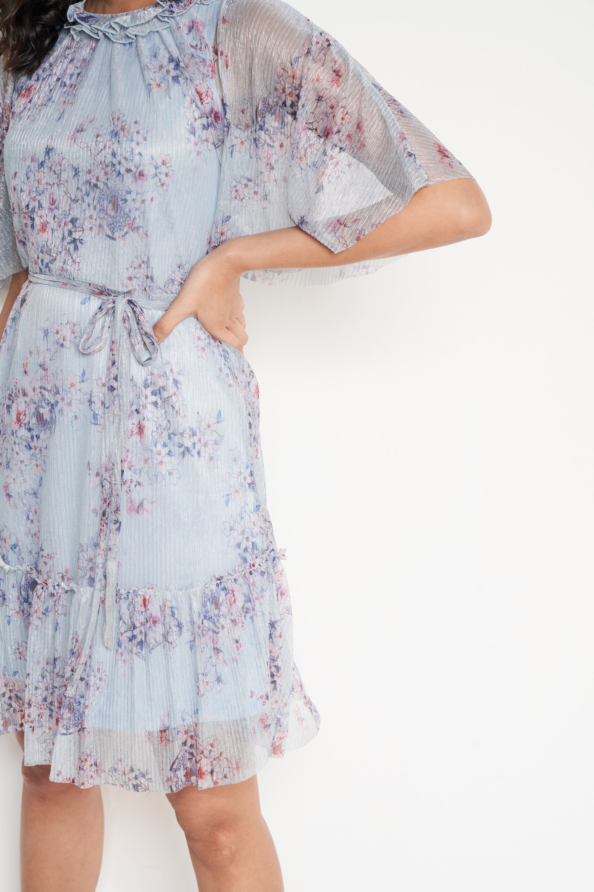 Powder Blue Floral Flared Dress, Powder Blue, image 6
